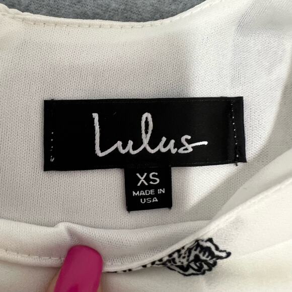 Lulus Riverside Floral Print Shift Mini Dress White Black Short Sleeve XS Retro - Picture 8 of 12